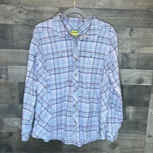 Lilac Purple And Blue Plaid Long Sleeve Button Down Cabela’s Shirt